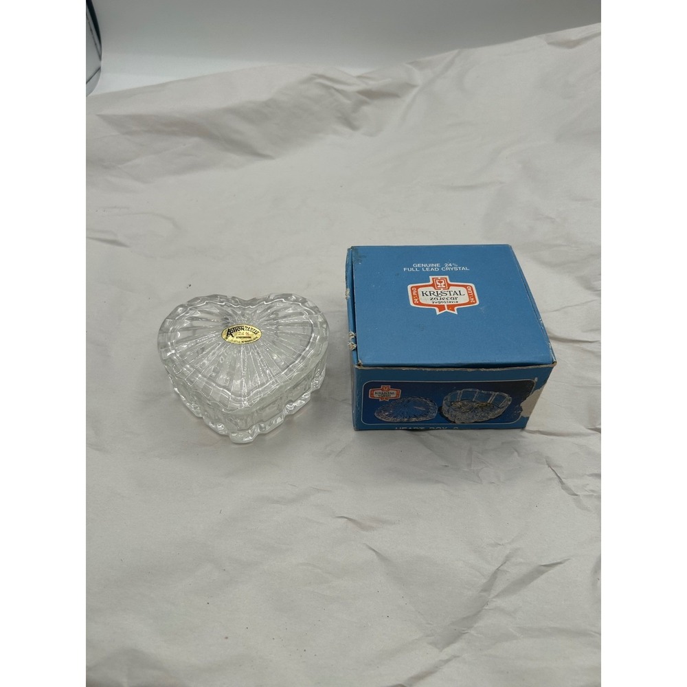 Kristal Zajecar Heart Trinket Box Clear 24% Lead Crystal Yugoslavia Vintage